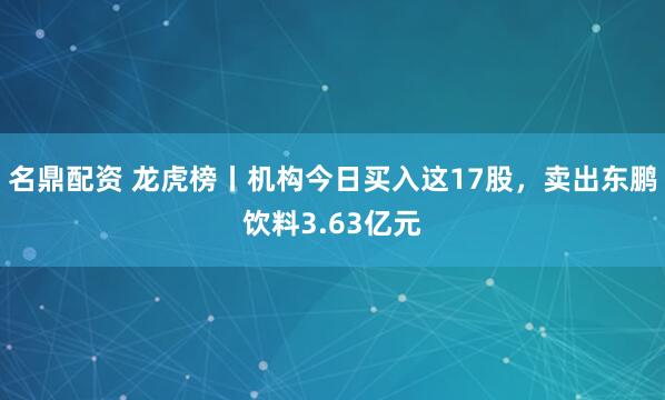 名鼎配资 龙虎榜丨机构今日买入这17股，卖出东鹏饮料3.63亿元
