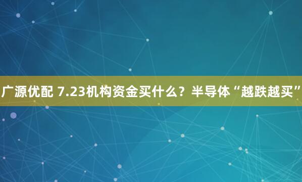 广源优配 7.23机构资金买什么？半导体“越跌越买”